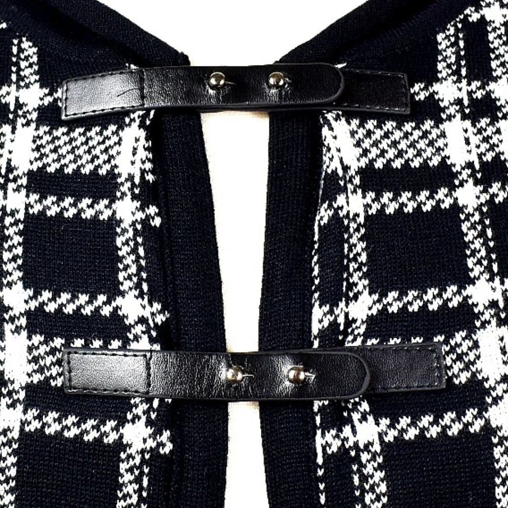 Skovhuss *Danish* Black Plaid Cotton Blend Leather Closure Cape - Picture 8 of 15
